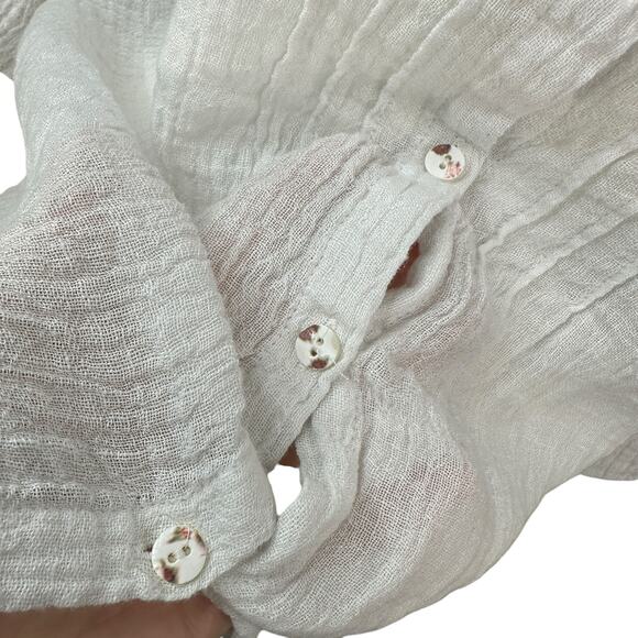 Pure Jill Linen Button Top Womens Size XS Gauze Crinkle Oversized White Summer - Picture 9 of 10